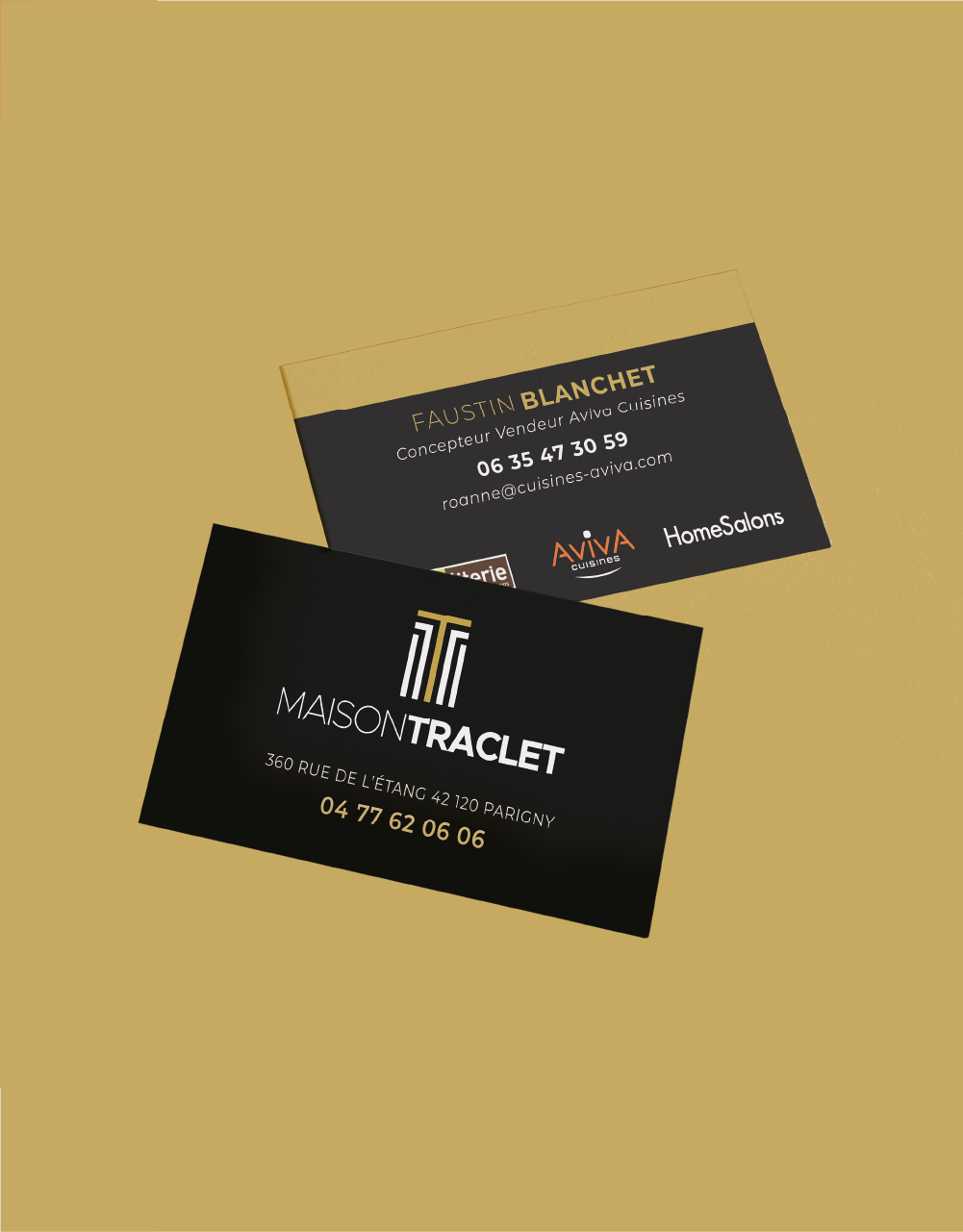 Création cartes de visite à Roanne pour maison traclet. Graphiste roanne. Agence de communication à Roanne.
