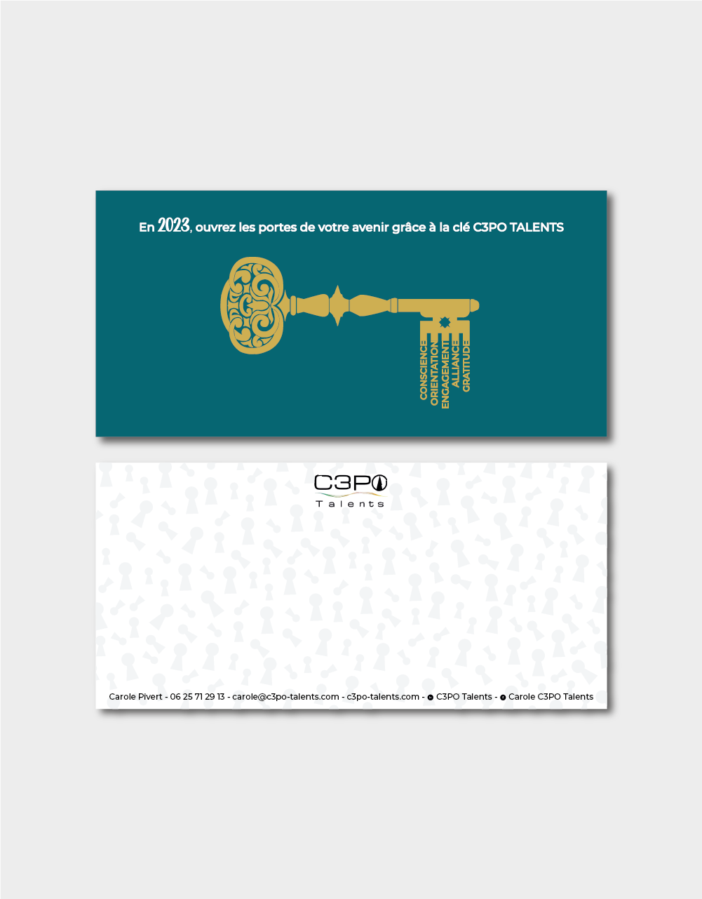 Création carte cadeau à Roanne pour C3PO Talents commelle vernay. Agence de communication à Roanne.